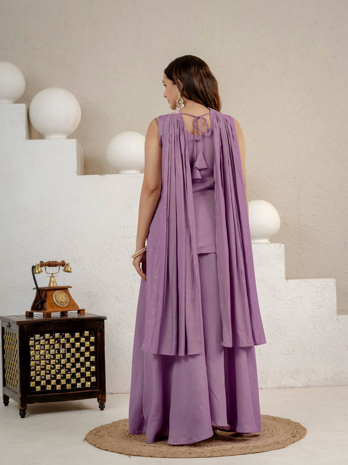 Lavender Embroidered Peplum Sharara Set