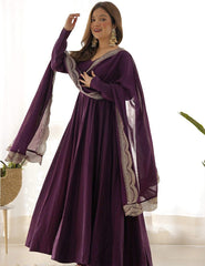 Deep Purple Embellished Anarkali Kurta Set