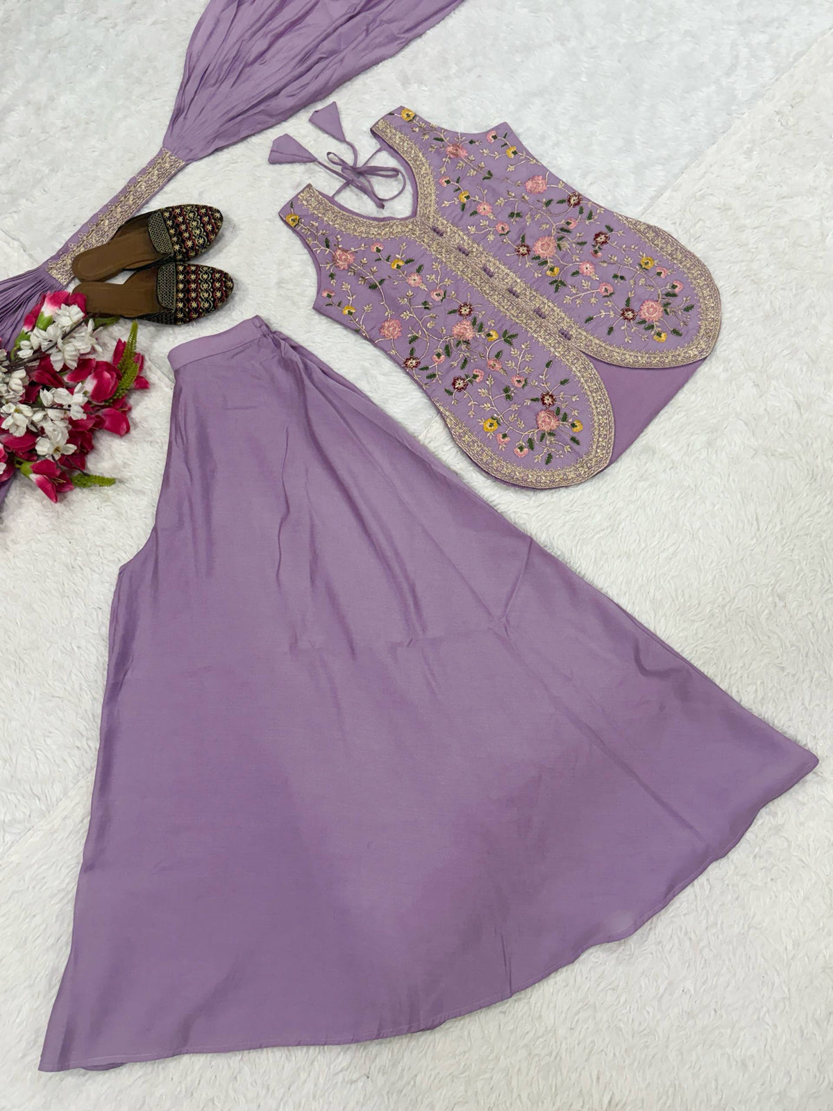 Lavender Embroidered Peplum Sharara Set