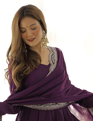 Deep Purple Embellished Anarkali Kurta Set