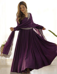 Deep Purple Embellished Anarkali Kurta Set