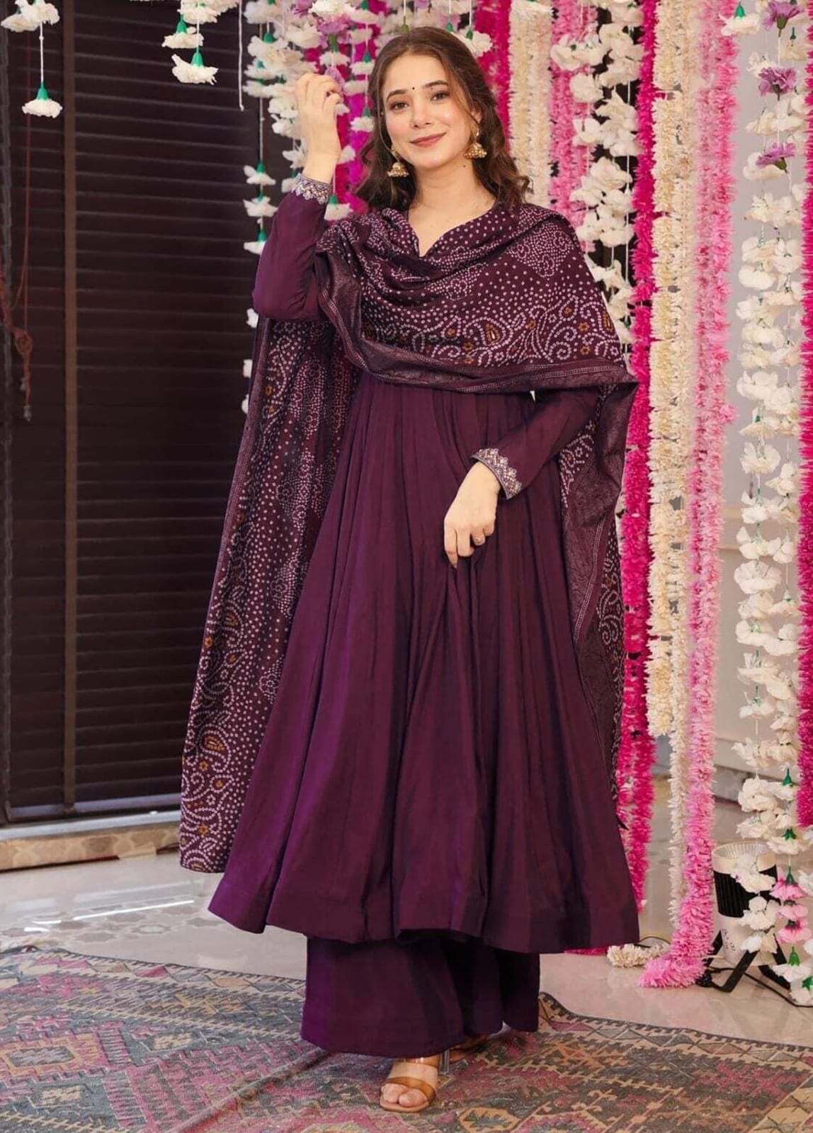 Wine Purple Embroidered Anarkali Kurta Set