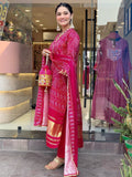Women's Rani Pink Bandhani Print Kurta Set