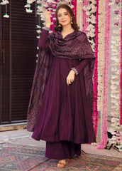 Wine Purple Embroidered Anarkali Kurta Set