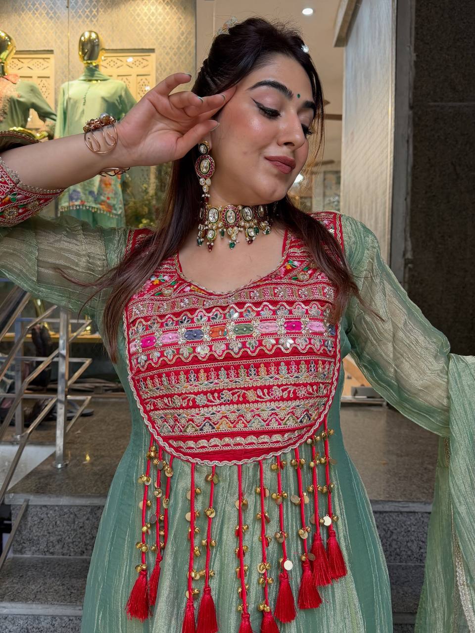 Sage Green Embroidered Anarkali Suit with Dupatta