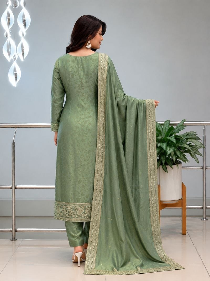 Sage Green Embroidered Jacquard Kurta Pant Set