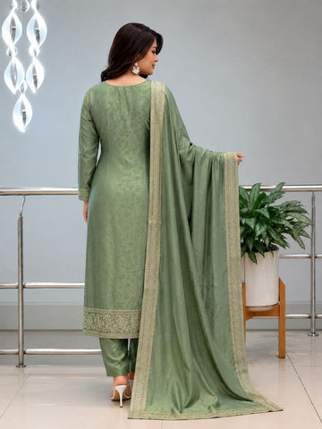 Sage Green Embroidered Jacquard Kurta Pant Set