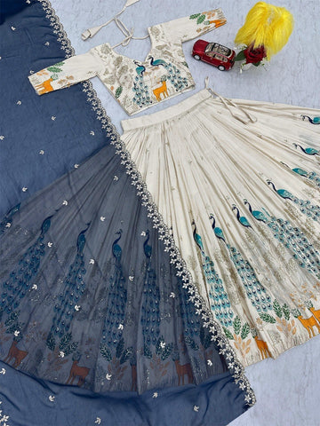 Peacock Lehenga Choli with Embroidered Dupatta |