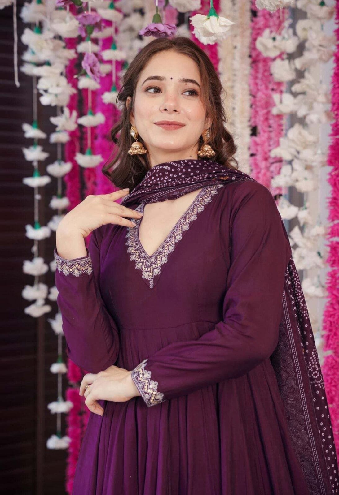 Wine Purple Embroidered Anarkali Kurta Set