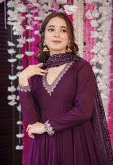 Wine Purple Embroidered Anarkali Kurta Set