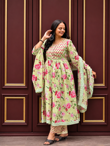 Floral Printed Cotton Kurta Set