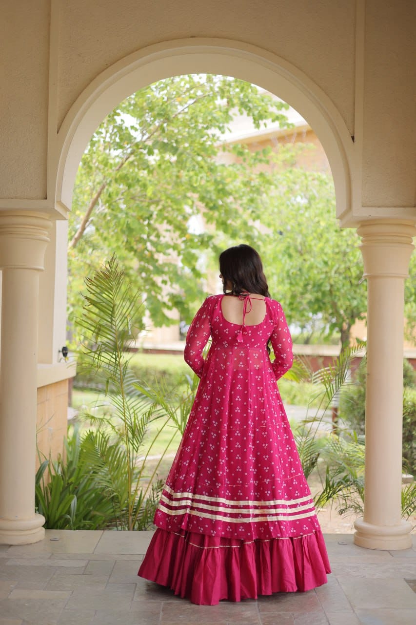 Pink Printed Koti with Flared Lehenga & Embroidered Choli Set