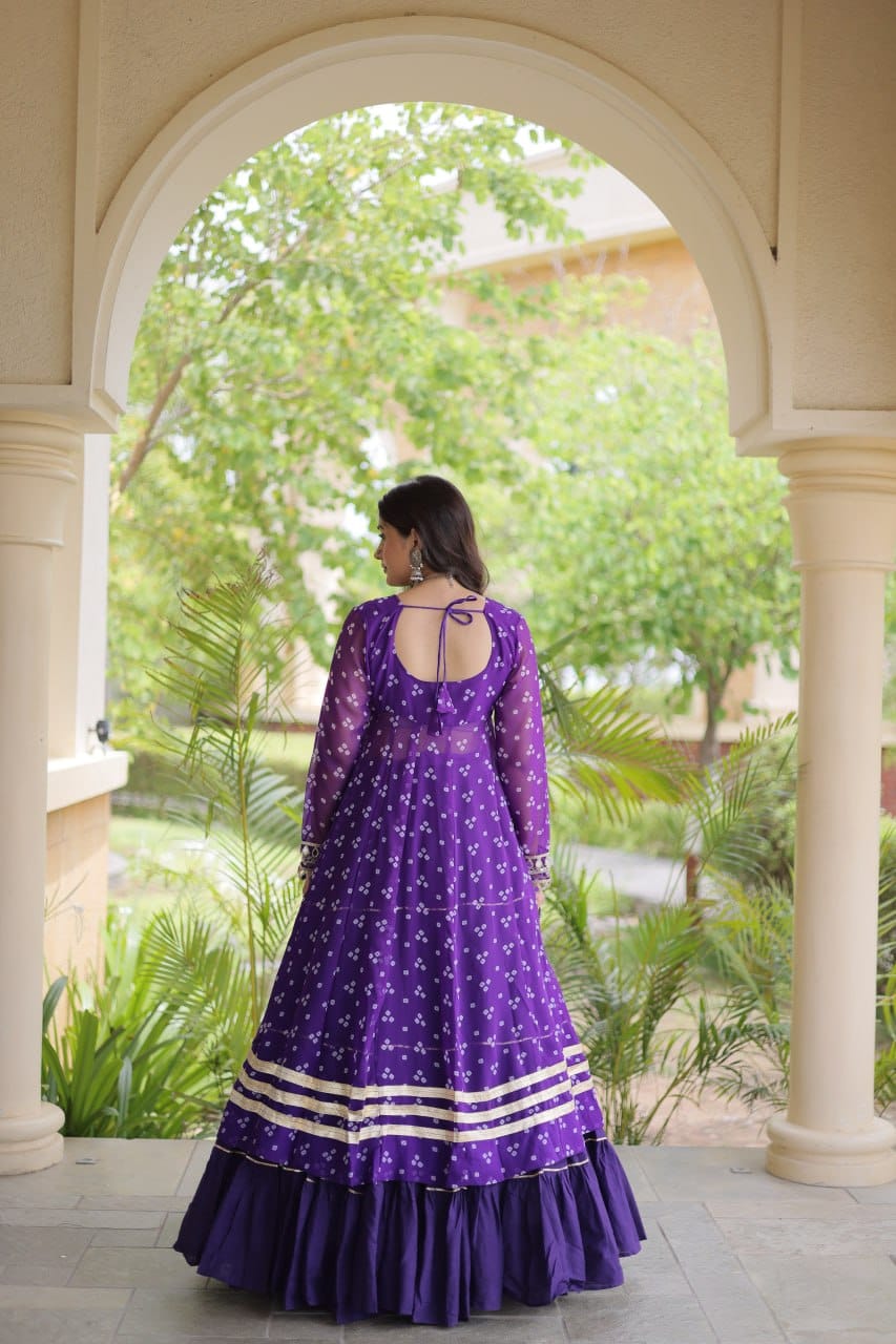 Purple Printed Koti with Flared Lehenga & Embroidered Choli Set