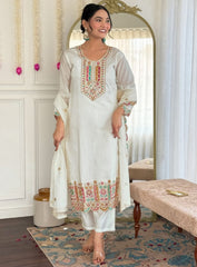 Embroidered Cotton Kurta Set with Dupatta