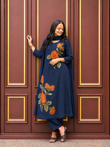 Floral Embrodriy Work Cotton Kurta Set