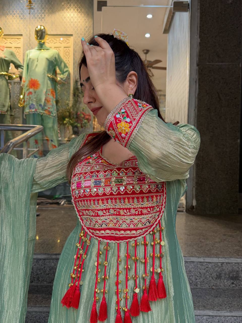 Sage Green Embroidered Anarkali Suit with Dupatta