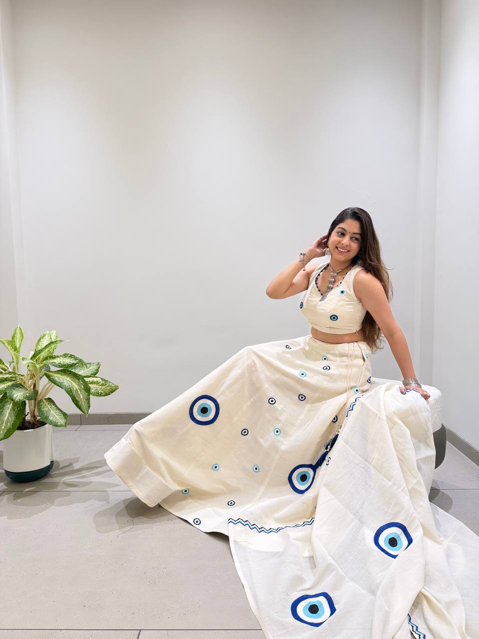 Lehenga Set with Blue Eye Motif & Embroidered Dupatta