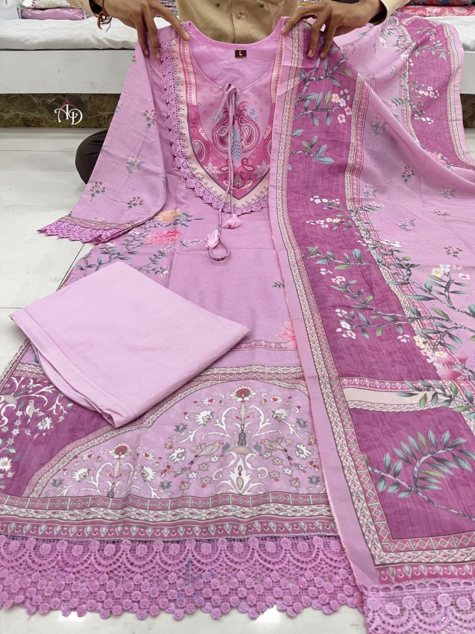 Elegant Pink Embroidered Printed Kurta Set with Matching Pant & Dupatta