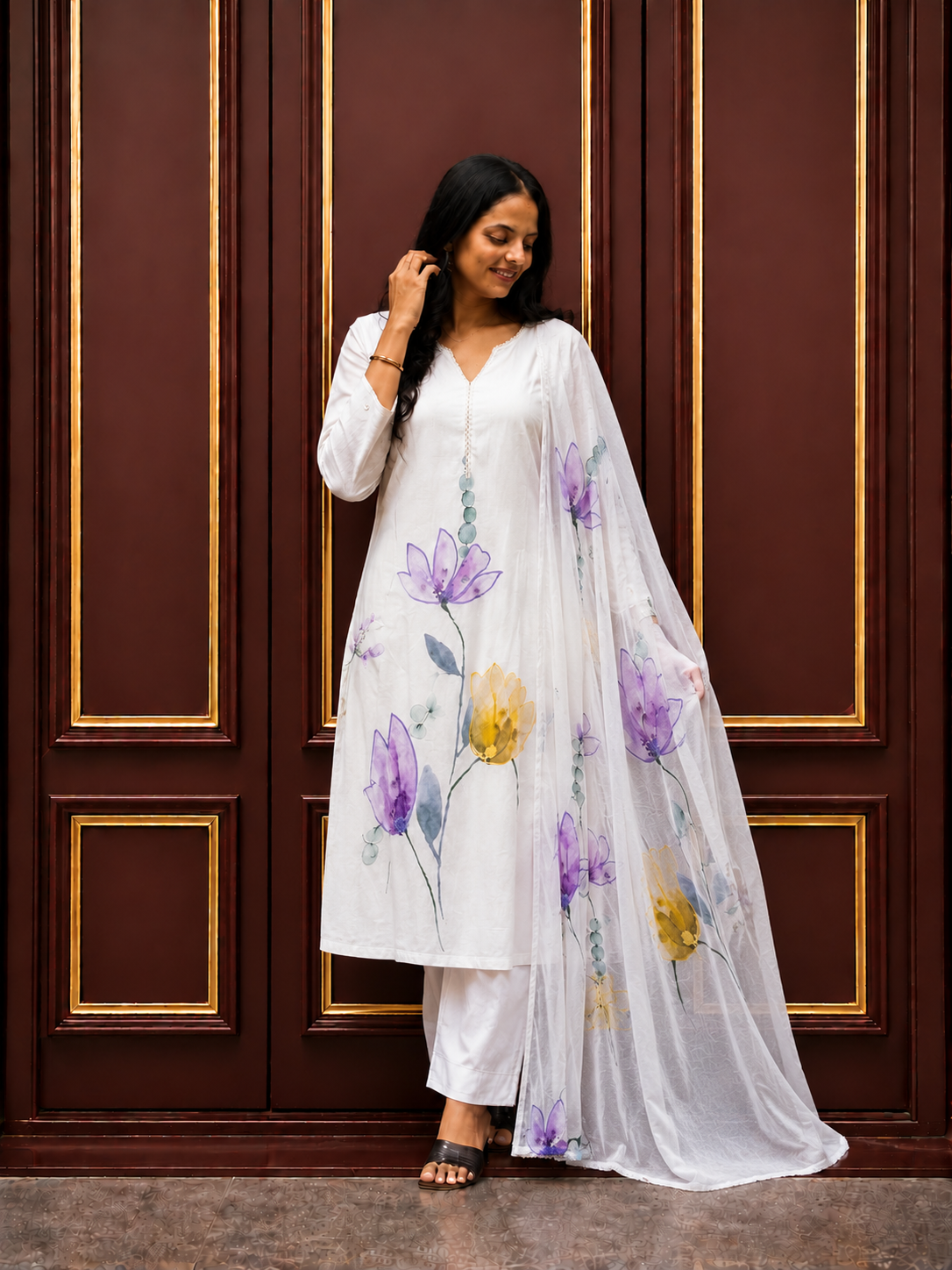 Floral Printed Kurta Pant & Dupatta Set