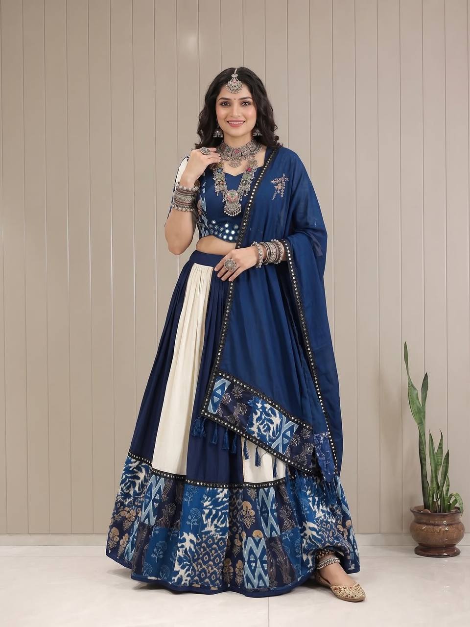 Royal Blue & White Printed Lehenga Choli Set