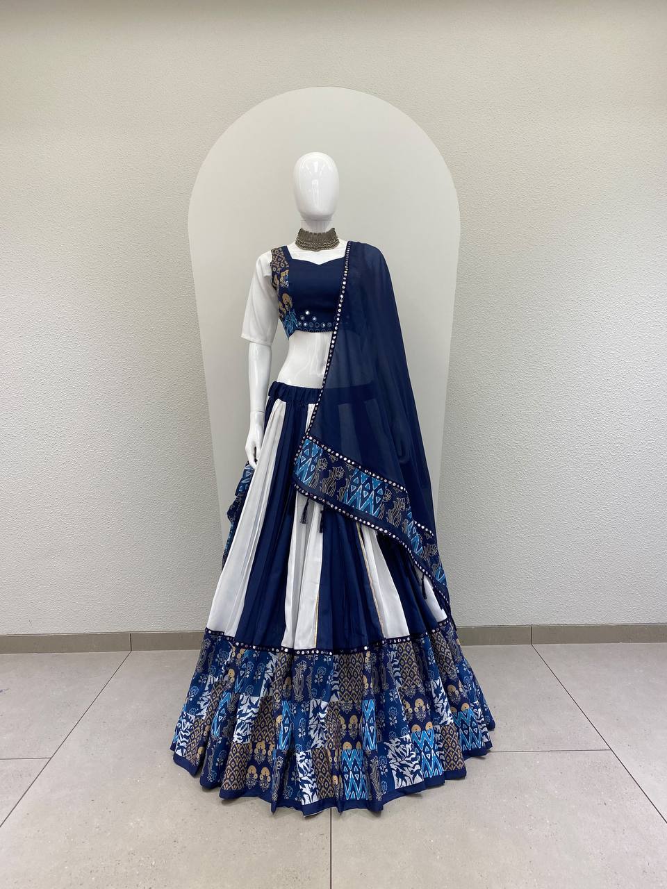 Royal Blue & White Printed Lehenga Choli Set