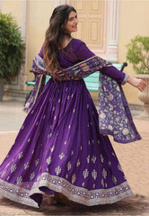 Royal Purple Embroidered Anarkali Kurta Set