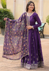 Royal Purple Embroidered Anarkali Kurta Set