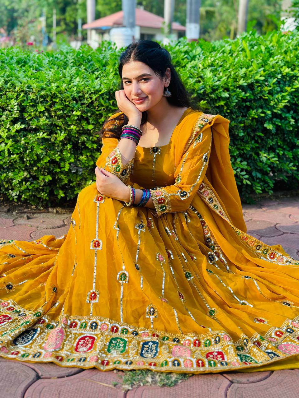 Mustard Yellow Embroidered Anarkali Suit with Dupatta