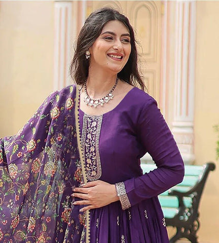 Royal Purple Embroidered Anarkali Kurta Set