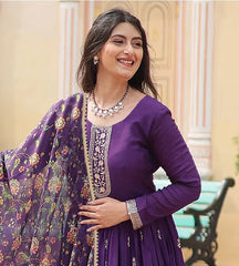 Royal Purple Embroidered Anarkali Kurta Set
