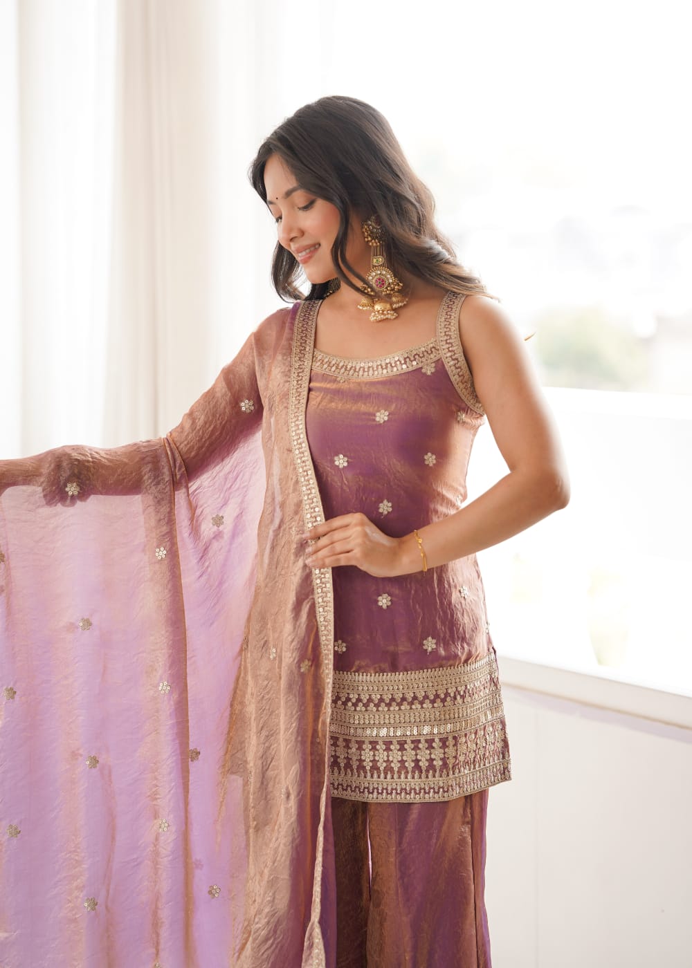 Women’s Lavender Embroidered Sharara Suit Set