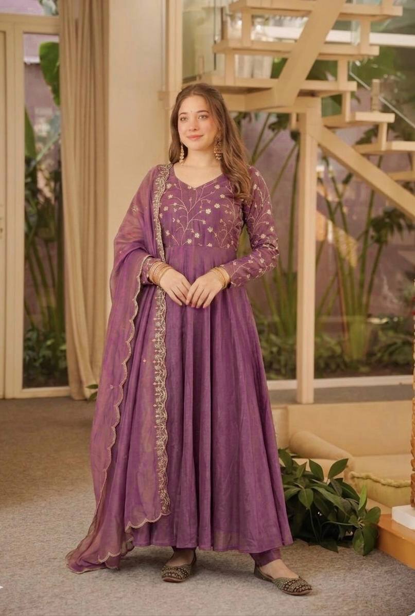 Mauve Purple Embroidered Anarkali Suit with Dupatta