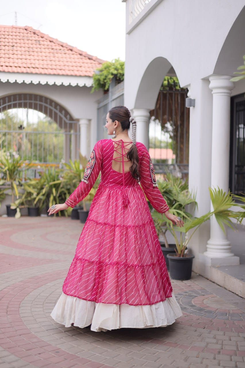 Women’s Pink & White Navratri Lehenga Set with Embroidered Jacket