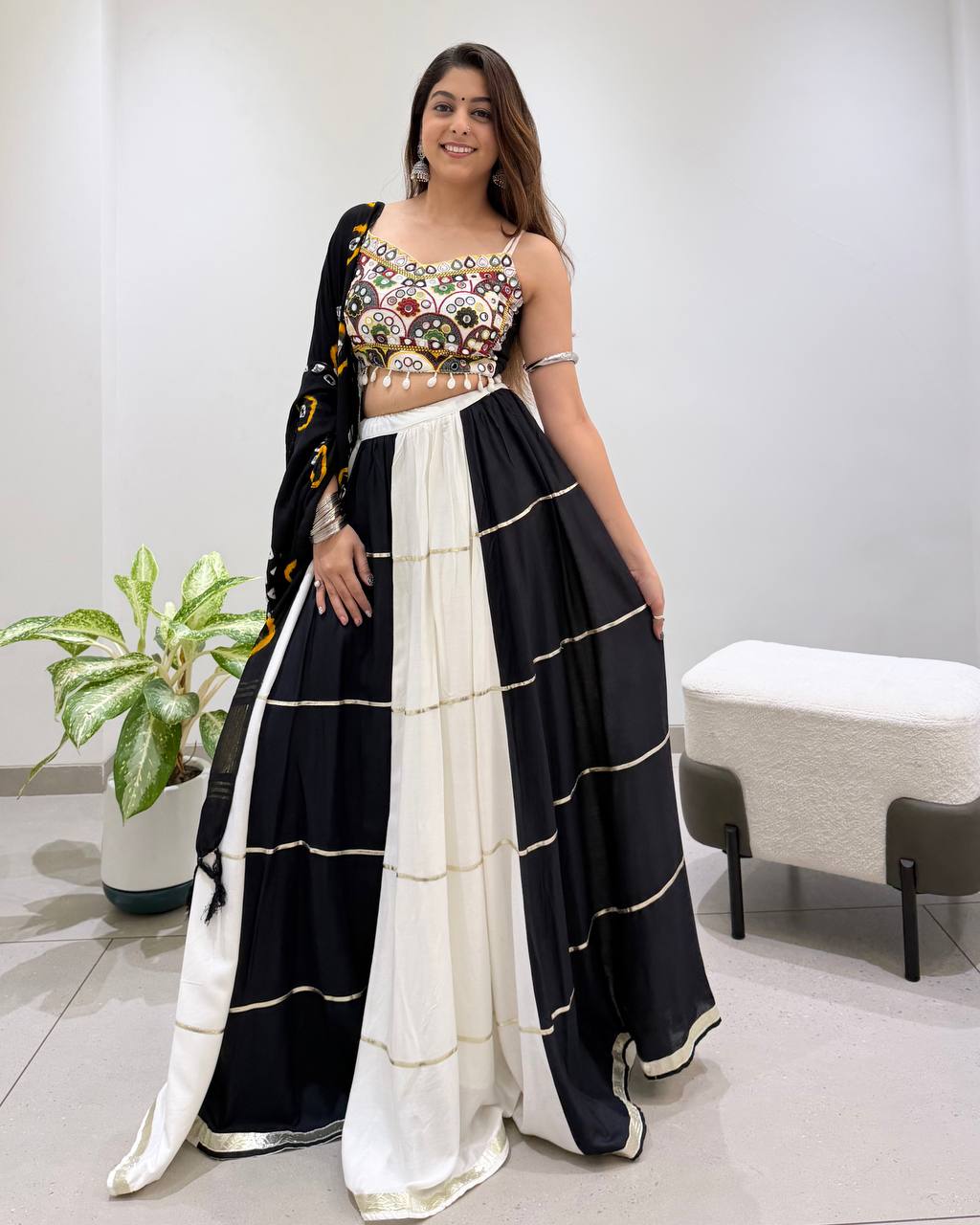 Black & White Kali Designer Lehenga Choli with Dupatta