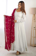 White Anarkali Set with Embroidered Dupatta