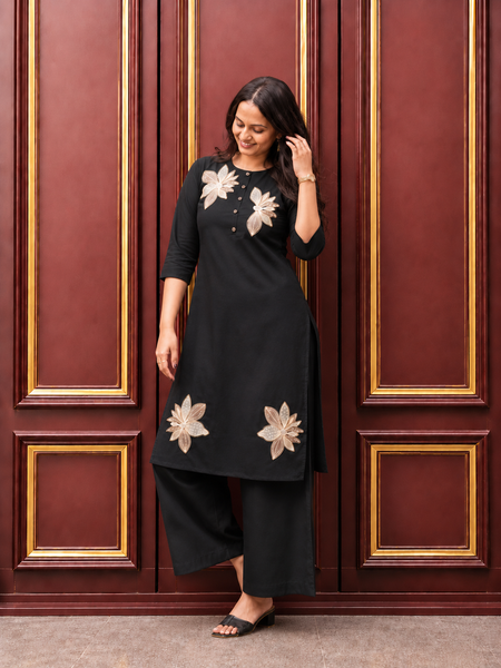 Black Embroidered Kurti with Palazzo Set