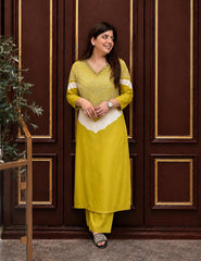 Neck Embroidered Straight Kurta Set
