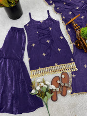 Mirror Work Sharara Suit Set with Dupatta