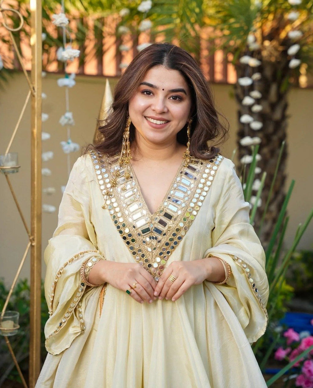 Mirror Work Kurta Set with Palazzo & Dupatta