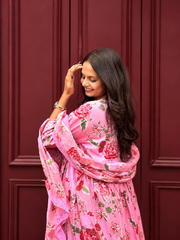 Pink Floral Printed Cotton Kurta Set