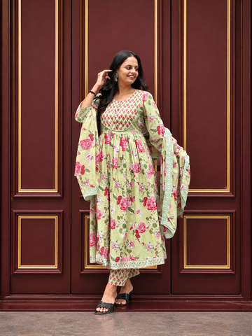 Floral Printed Cotton Kurta Set