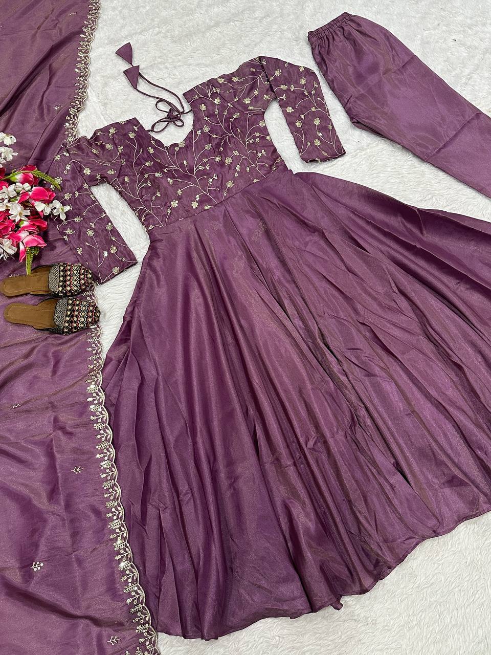 Mauve Purple Embroidered Anarkali Suit with Dupatta