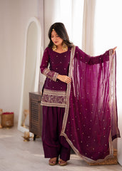 Wine Purple Embroidered Kurta Salwar Set