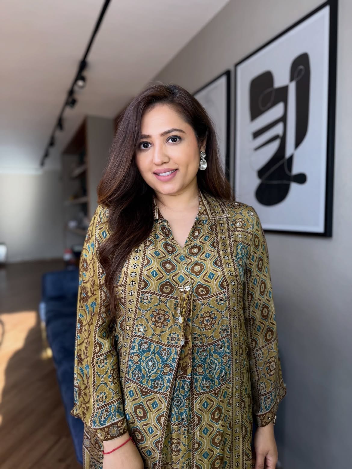 Olive Green Printed A-Line Kurta Set