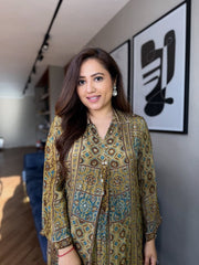Olive Green Printed A-Line Kurta Set