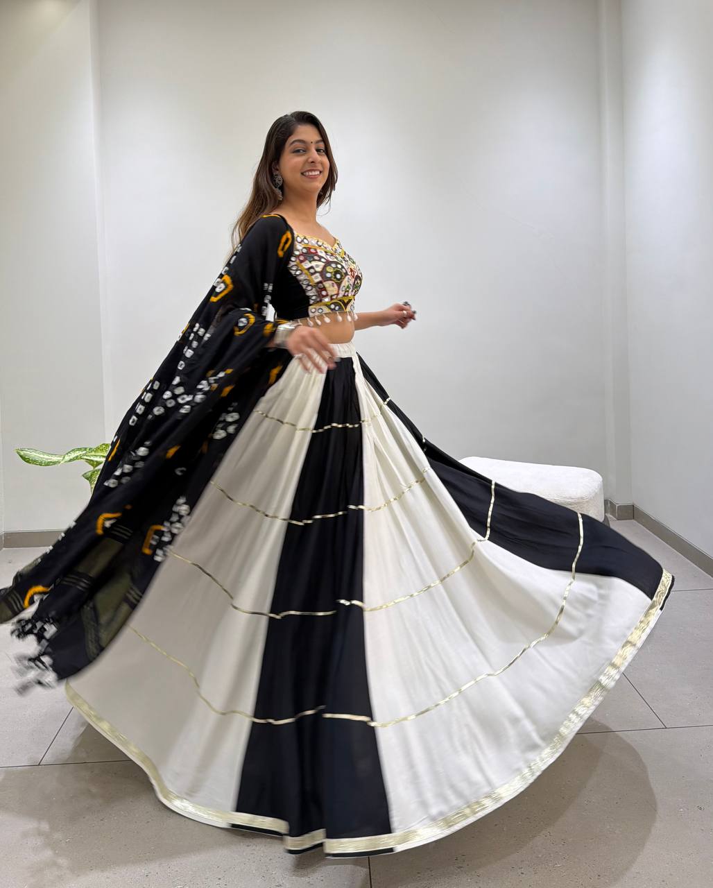 Black & White Kali Designer Lehenga Choli with Dupatta