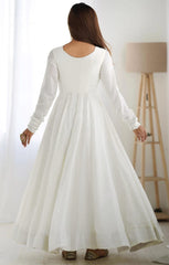 White Anarkali Set with Embroidered Dupatta