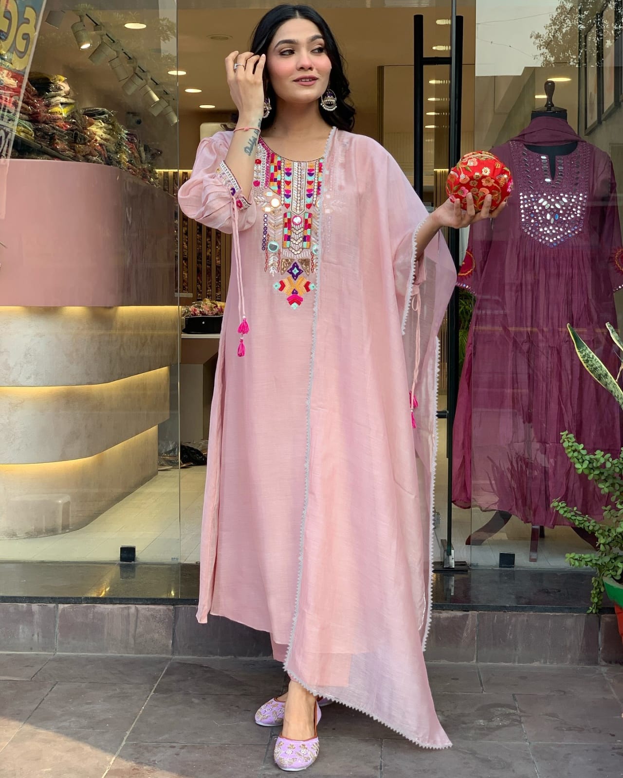 Embroidered Kaftan Kurta Set