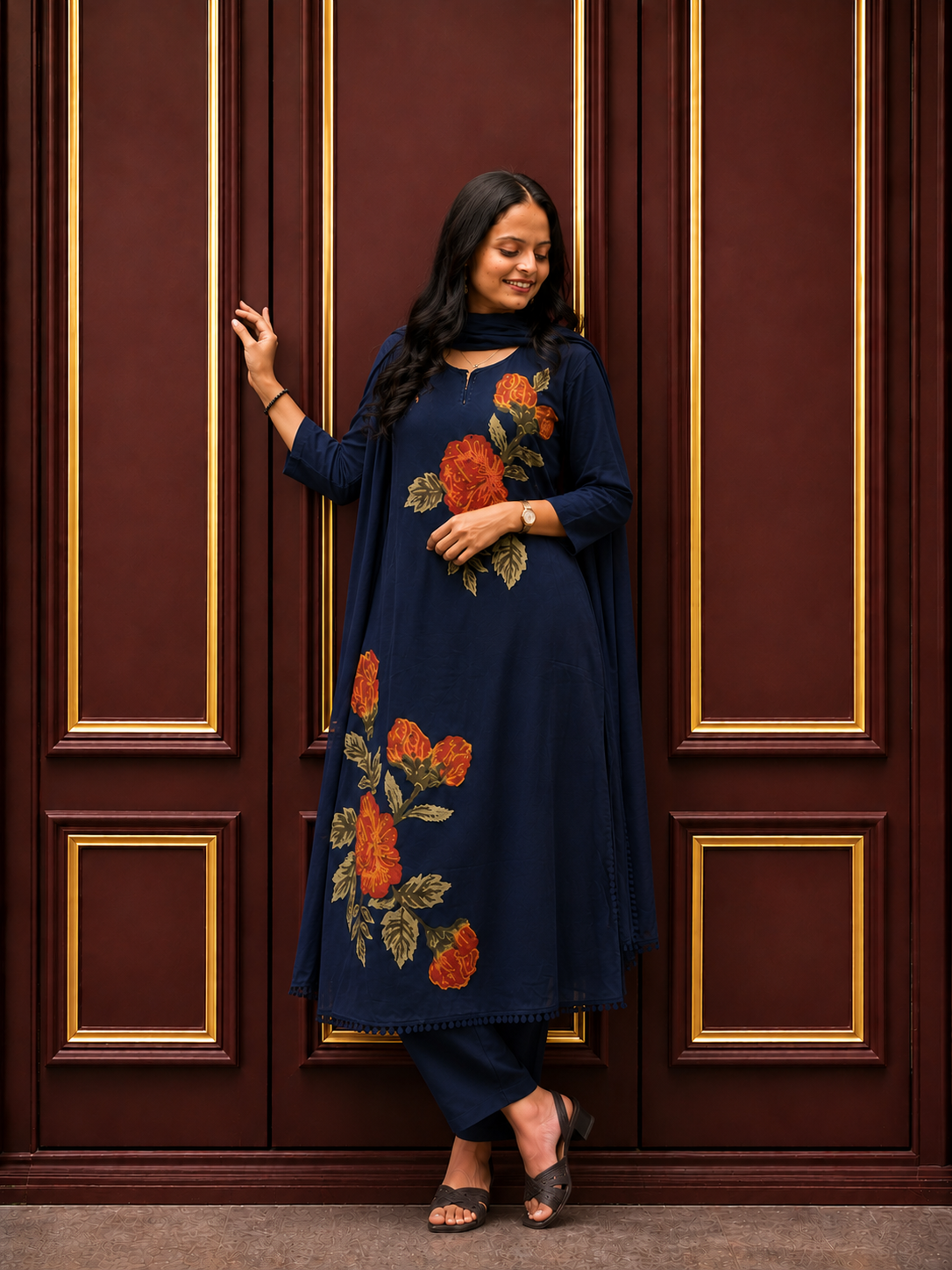 Floral Embrodriy Work Cotton Kurta Set