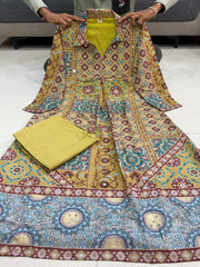 Olive Green Printed A-Line Kurta Set